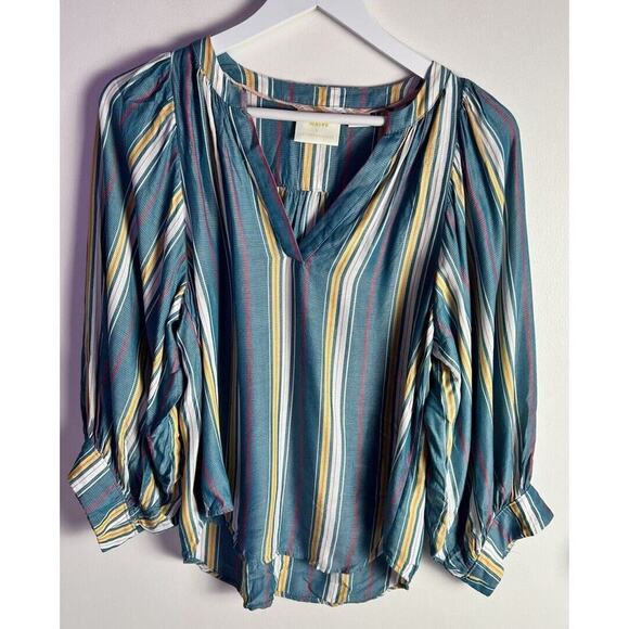 Anthropologie Maeve Top XS Byron Stripe Balloon Sleeve Blue Pullover Peasant - Picture 3 of 9